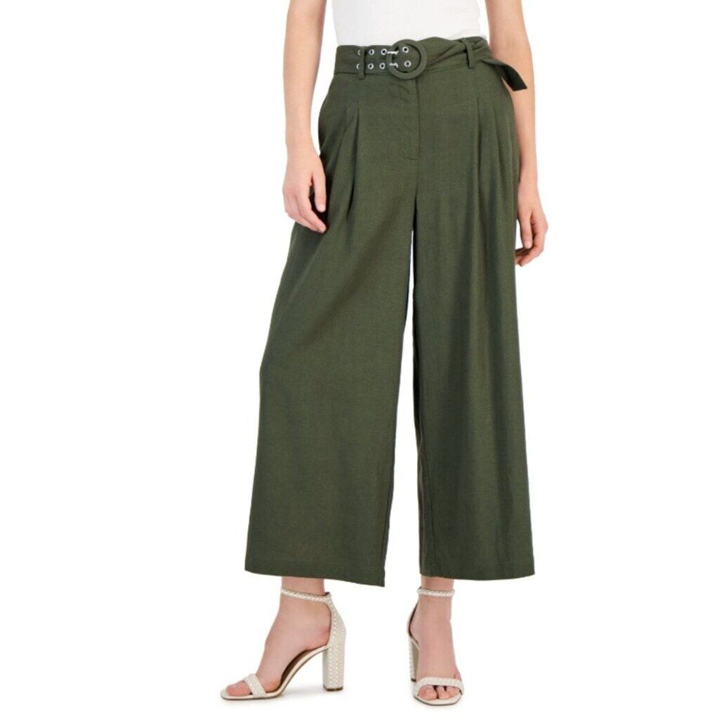 I.N.C. International Concepts Women's XL Green Linen Cropped Wide-Leg Pants NWT