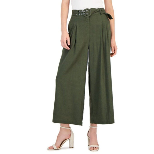 I.N.C. International Concepts Women's XL Green Linen Cropped Wide-Leg Pants NWT