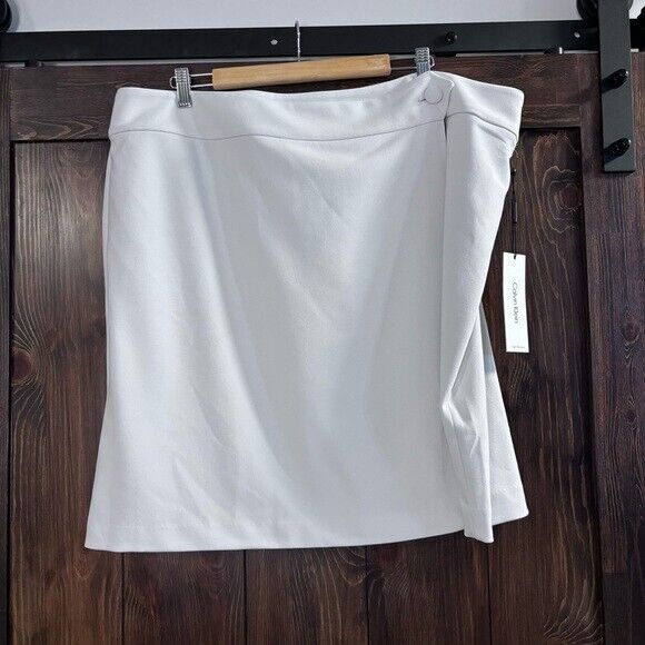 CALVIN KLEIN Plus and Petite Size Scuba-Crepe A-Line Wrap White Skirt NWT