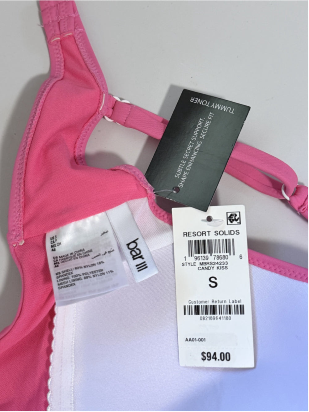Bar III Women's Size Small Pink Draped Monokini One-Piece Sexy Swimsuit NWT