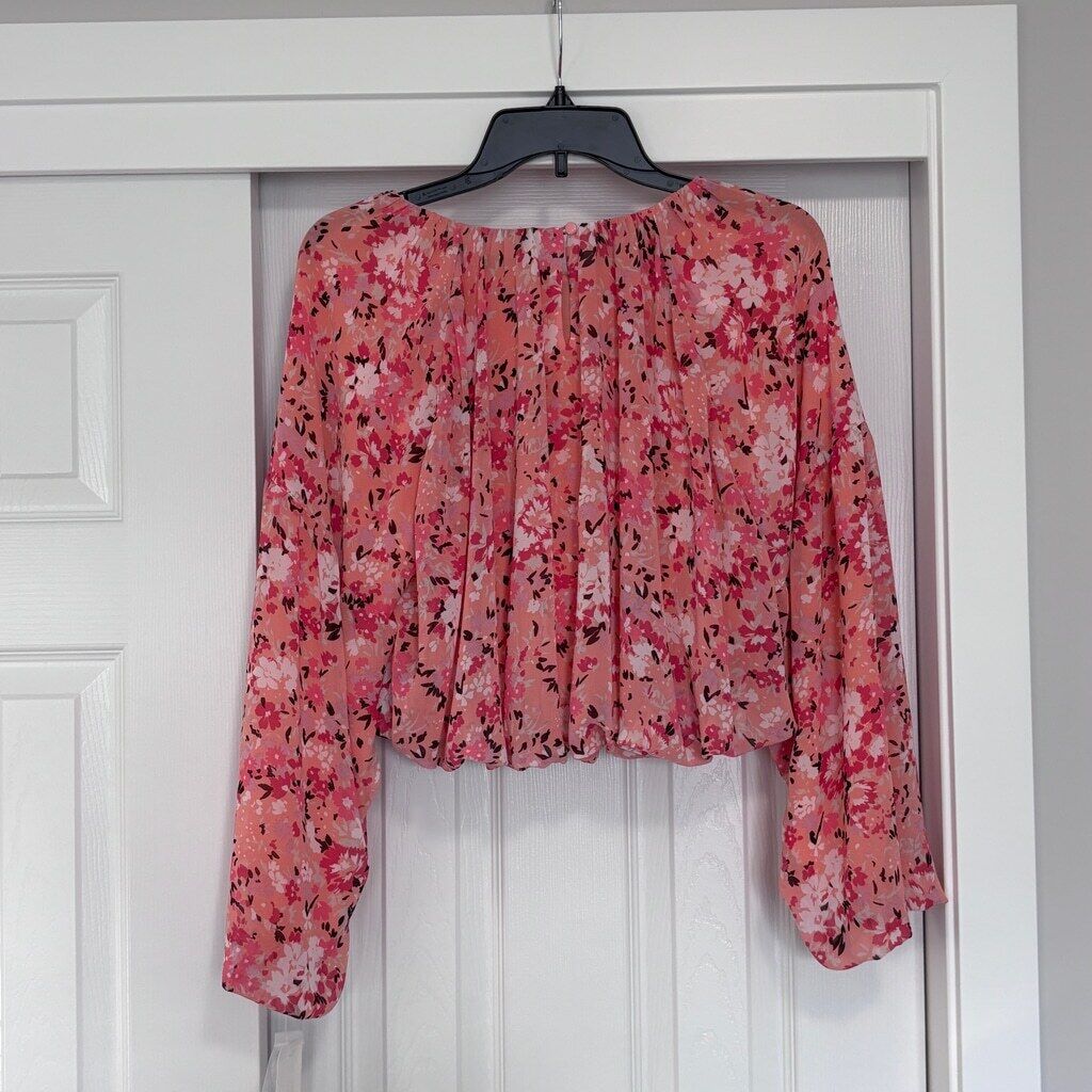Bar III Women's XXS Pink Floral Print Boat Neck Chiffon Peasant Top NWT