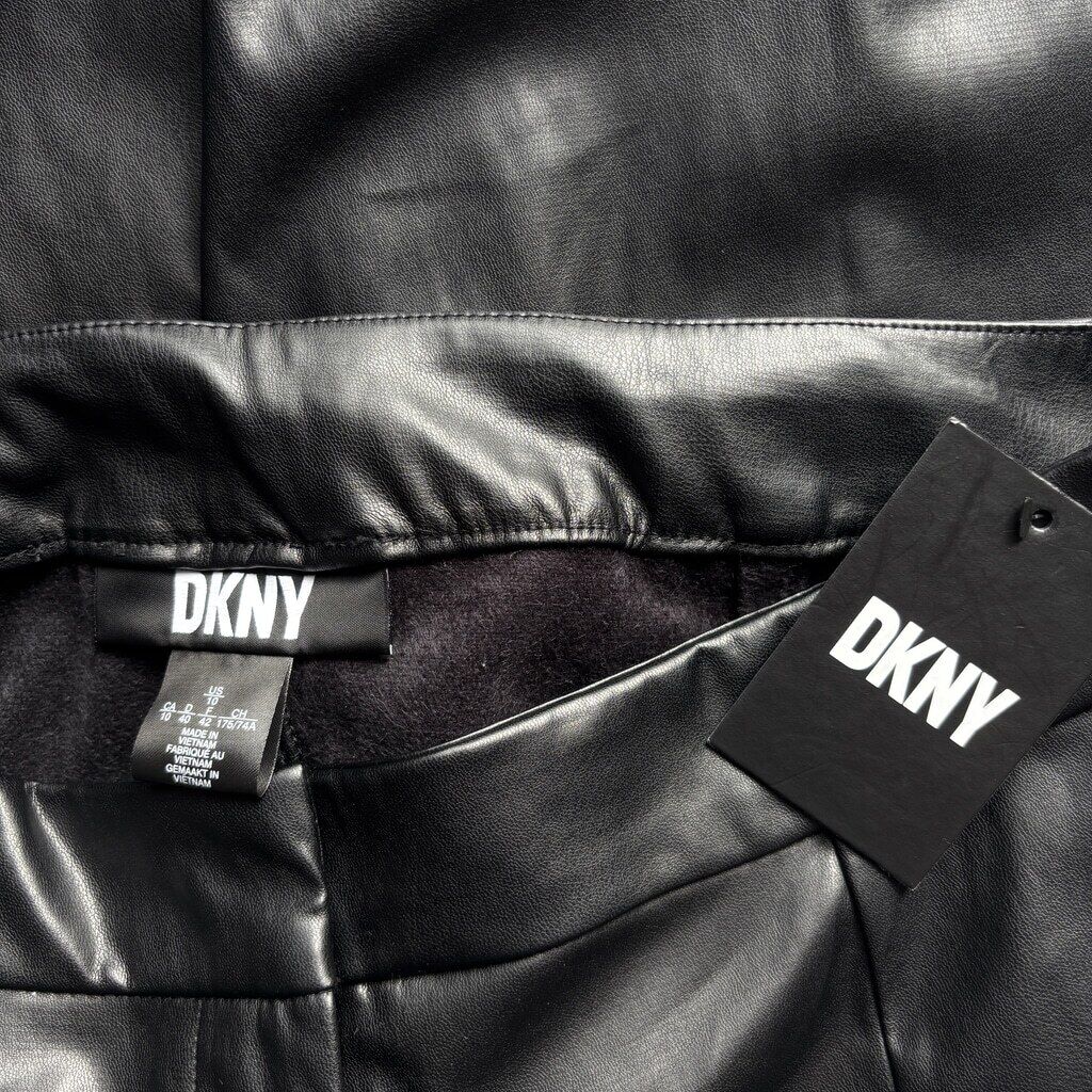 DKNY Women's Size 10 Black Faux-Leather Front-Seam Skinny Pants NWT