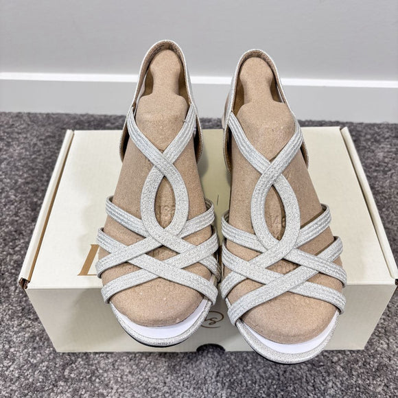 Life Stride Women's 6.5 & 7 Silver Sparkle Strappy Wedge Sandals NIB