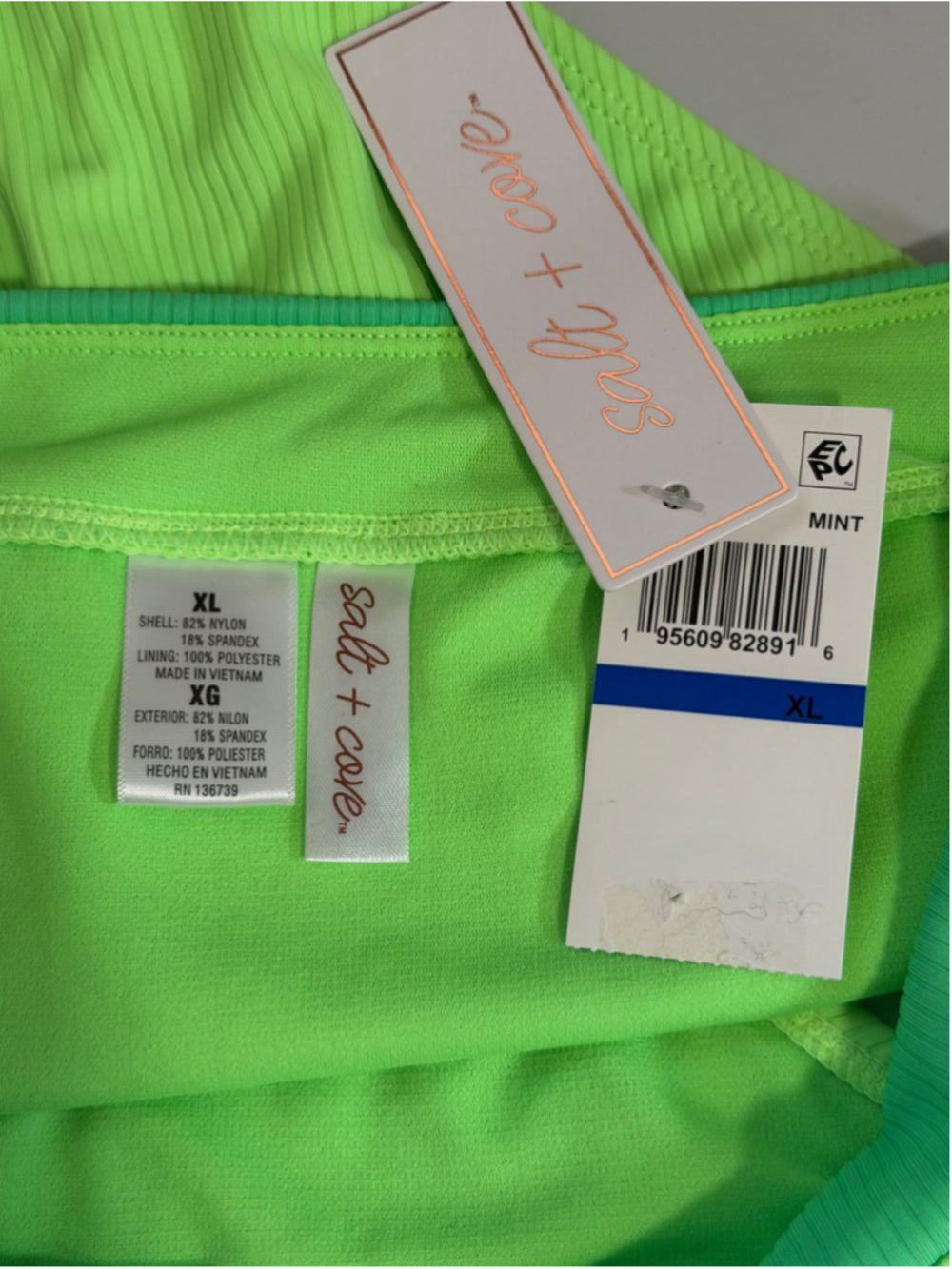 Salt + Cove Size XL Green Banded High-Waist Ribbed Bikini Bottoms NWT