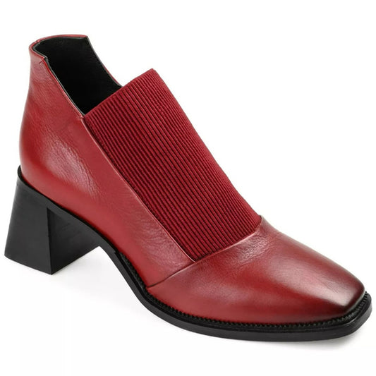 Journee Signature Women's 12 Stretch Leather Red & Black Block Heel Booties NIB