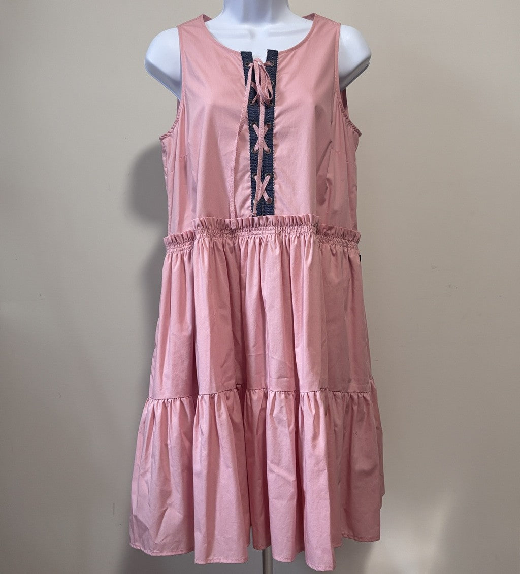 Nautica Jeans Women's Small Pink Lace-Up Tiered Ruffled Sleeveless Dress NWT