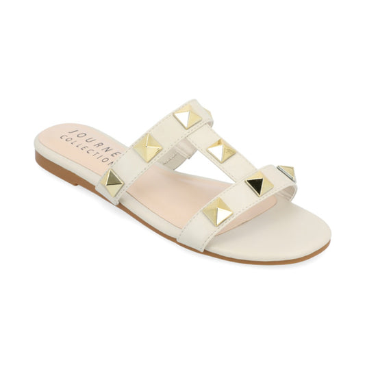 Journee Collection Women's 7.5 Beige Khaki Kendall Gold Studded Sandals NIB