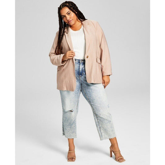And Now This Women's Plus Size Oversized Button-Front Tan Blazer NWT