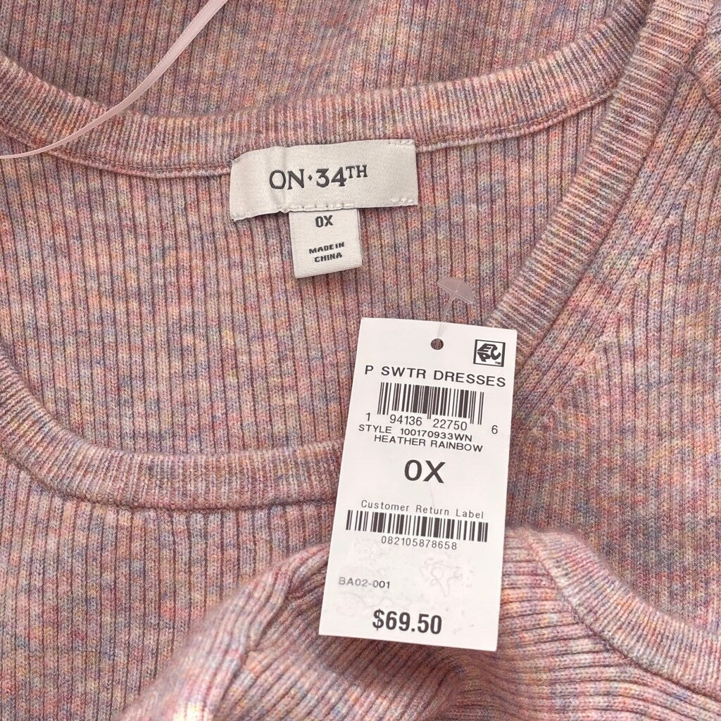 On 34TH Women's Plus Size 0X Rainbow Knit Ribbed Midi Sweater Dress NWT