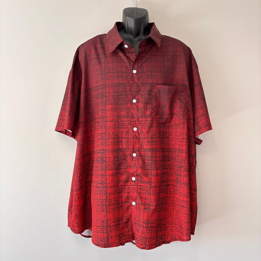SHEIN Size 5XL Red Black Grid Pattern Button-Up Men's Short Sleeve Shirt NIB