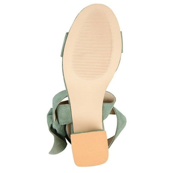 Journee Signature Women's 9.5 Green Leather Block Heel Sandals / Shoes NIB