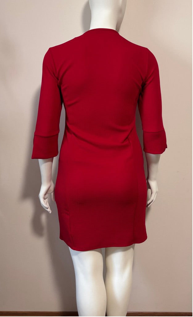 24Seven Comfort Size XL Red Keyhole Neck 3/4 Sleeve Bodycon Mini Dress NWT