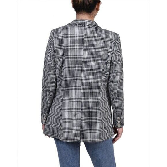 NY COLLECTION Petite Long Sleeve Ponte White and Black Plaid Suit Jacket NWT