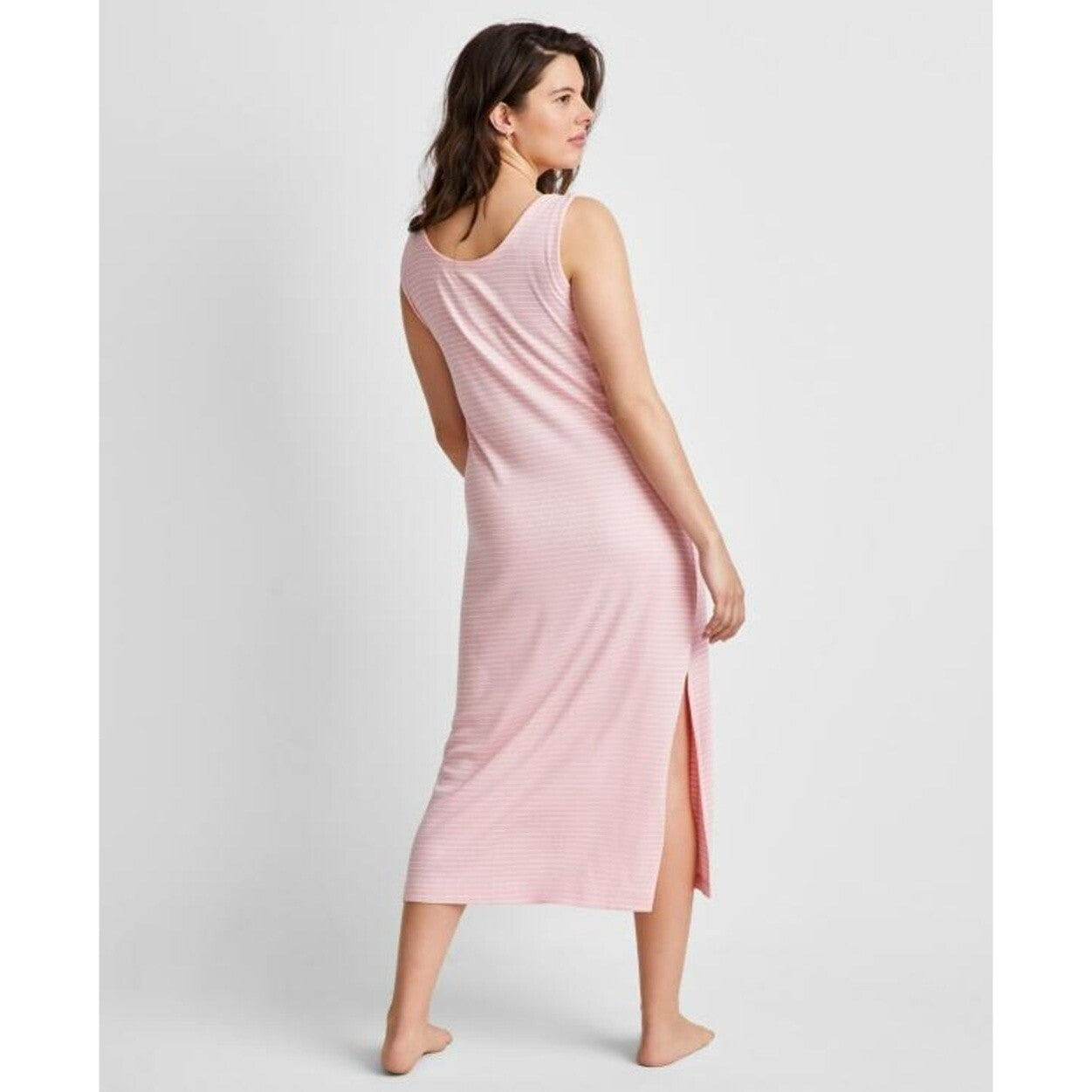 State of Day Women's Pink & White Stripe Ribbed Tank Nightgown Pajamas NWT