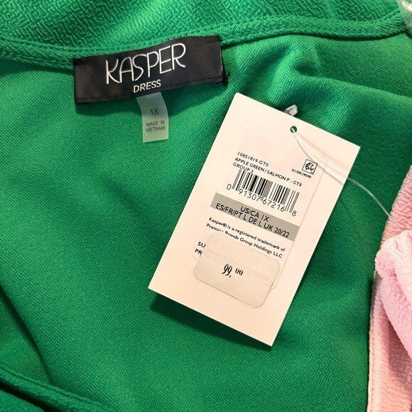 KASPER Plus Size Colorblocked Surplice Green and Pink Side-Tie Dress NWT