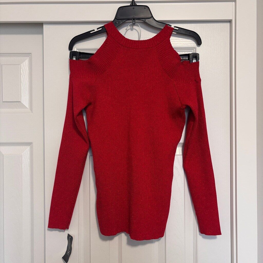 INC International Concepts Large Petite Cold-Shoulder Red Sparkly Sweater NWT