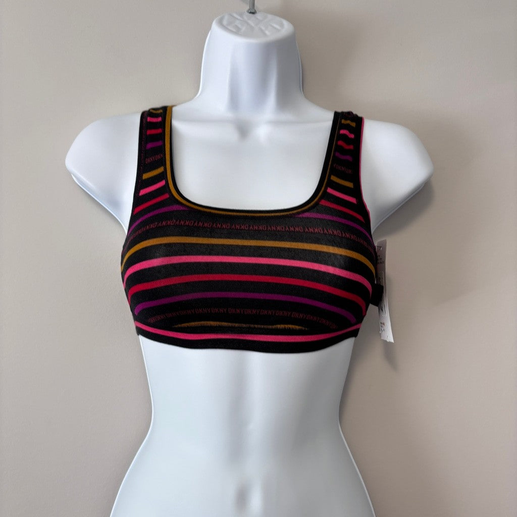 DKNY Women's Size Small Black Multicolor Striped Modal Bralette NWT