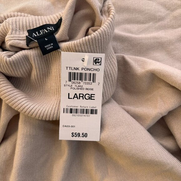 Alfani Women's Light Beige Turtleneck Poncho Sweater NWT