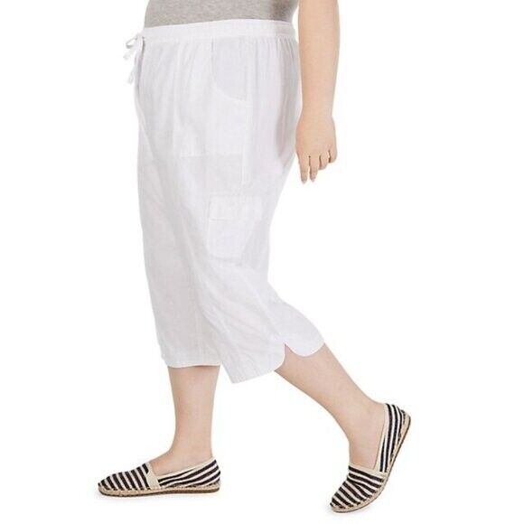 Karen Scott Size Petite XL Emilia Cotton White High-Rise Long Shorts NWOT