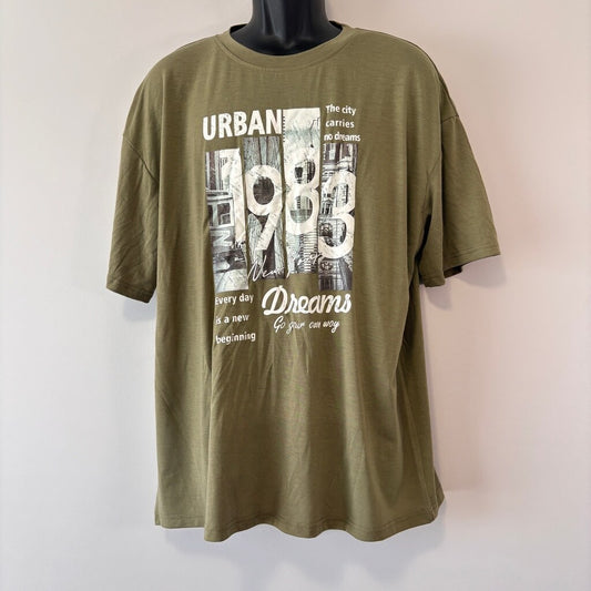 SHEIN Men's Green Urban New York Graphic Short Sleeved T-Shirt NIB