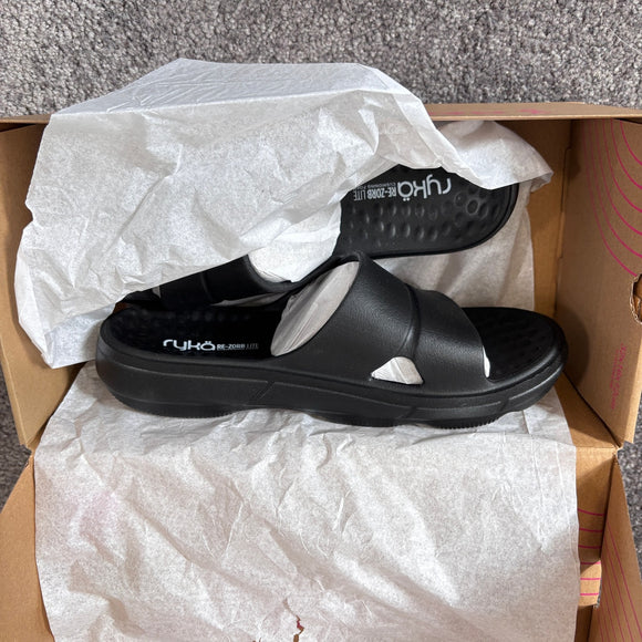 Ryka Women's 9 Black Comfortable Foot Conforming Sport Slides NIB