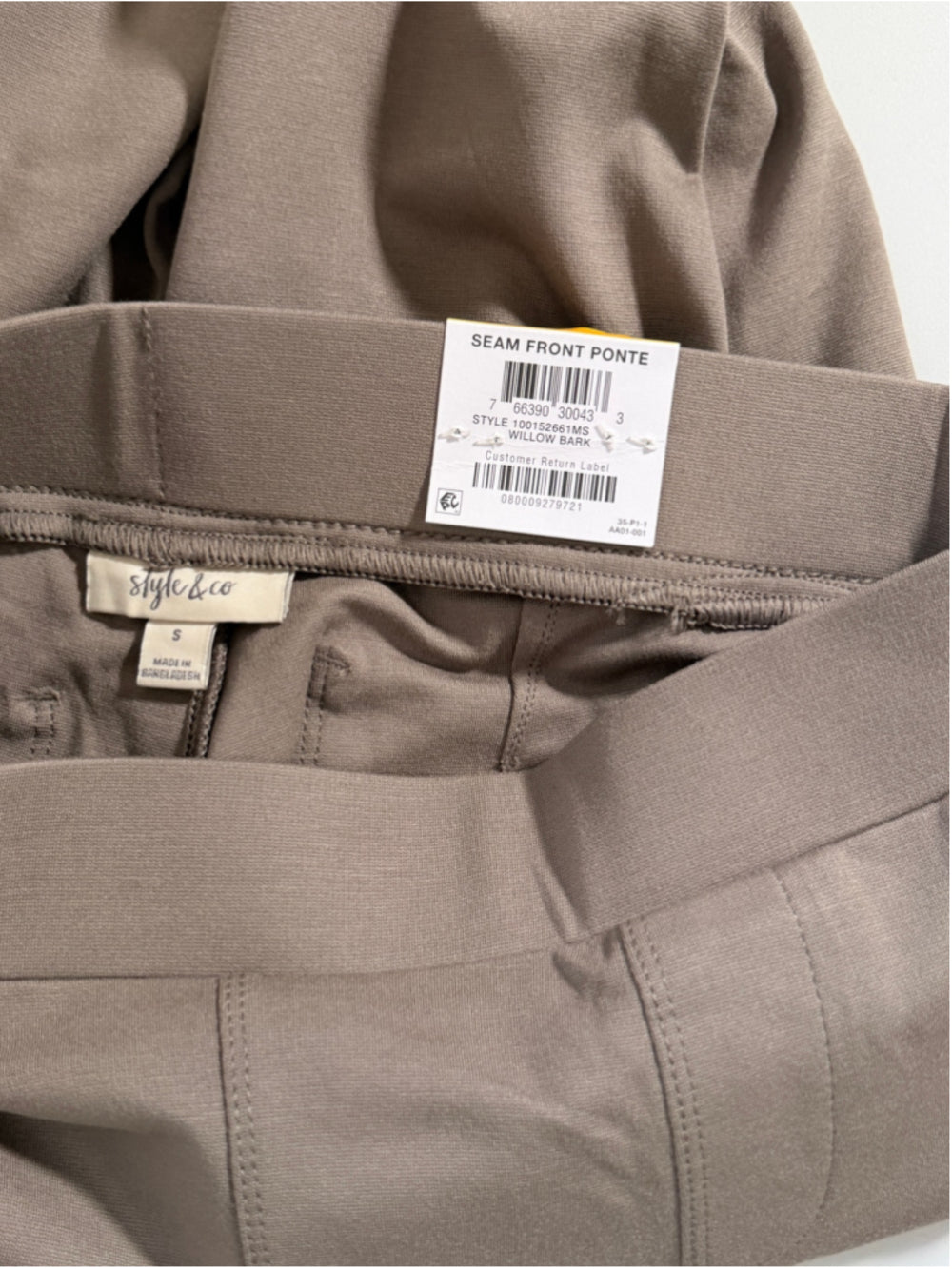 Style & Co Size Small Taupe Brown Seam Front Ponte Skinny Pants NWT