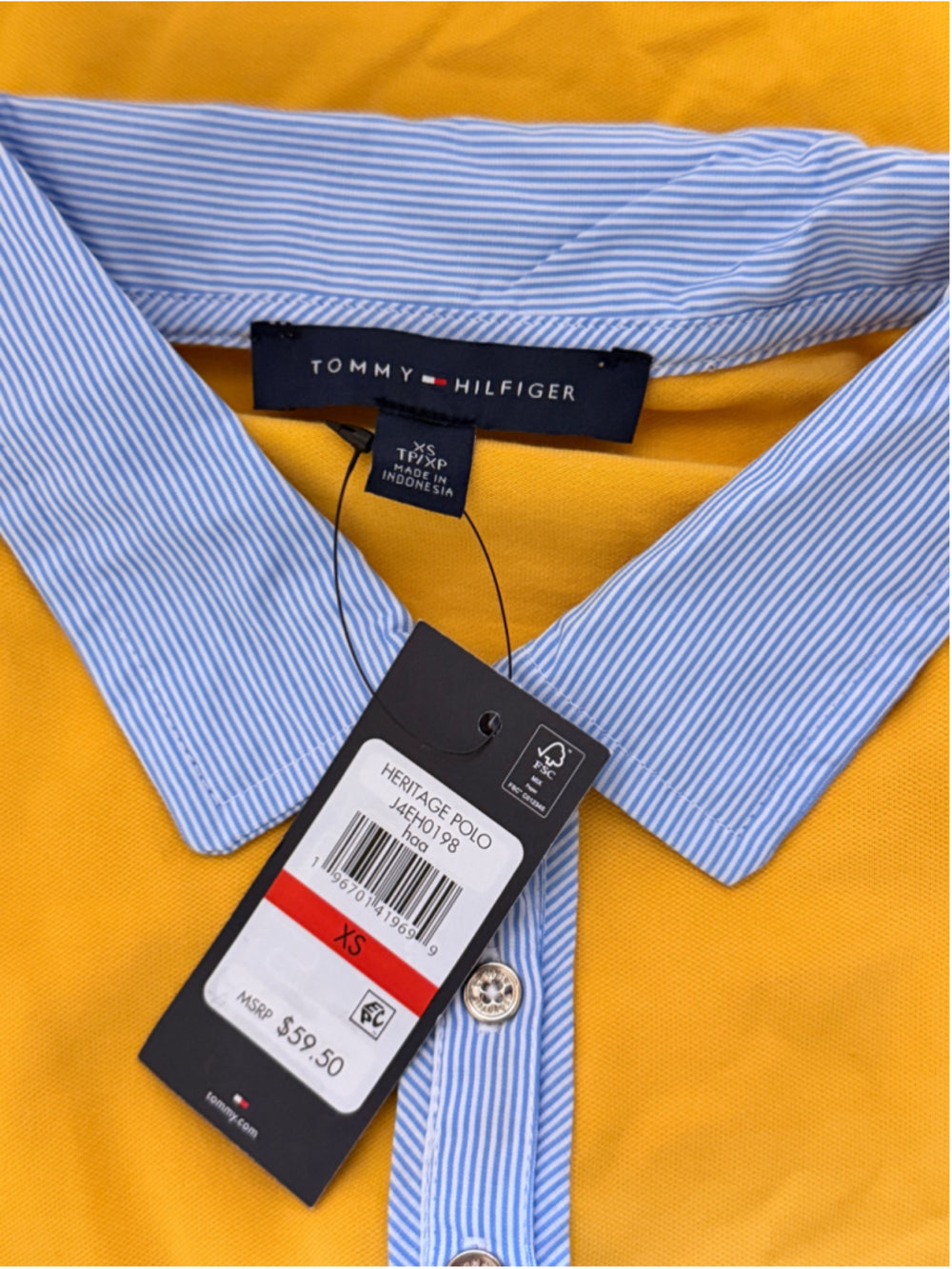 Tommy Hilfiger Extra Small Yellow & Striped-Collar Polo Short Sleeve Top NWT