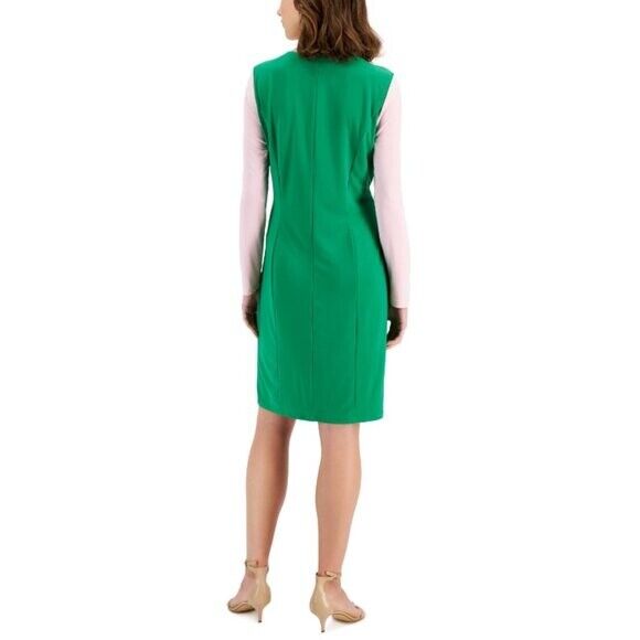 KASPER Women's Green and Pink Colorblock Knot-Neck Bodycon Dress NWT