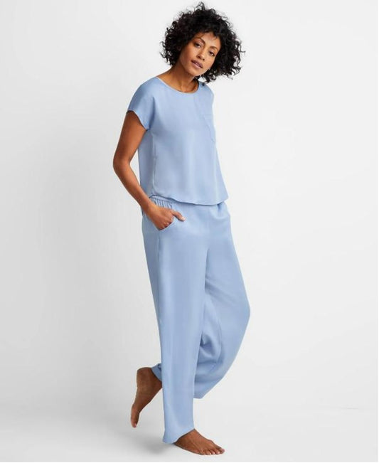 State of Day Women's Blue 2-Pc. Crepe de Chine Short-Sleeve Pajama Set NWT