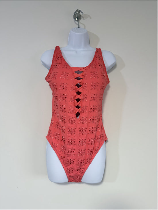 Bleu by Rod Beattie Women's Size 10 Eyelet Coral Orange One-Piece Swimsuit NWT