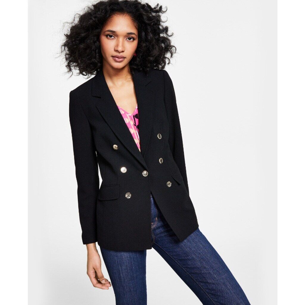 Bar III Women's Size Small Black Textured Crepe Button Front Blazer NWT