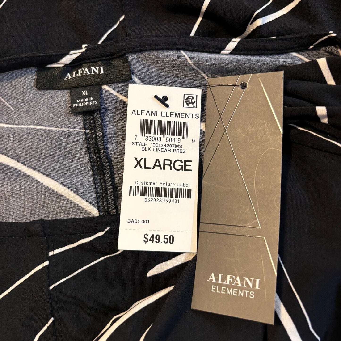 Alfani Black and White Printed Boat-Neck Tunic Top NWT