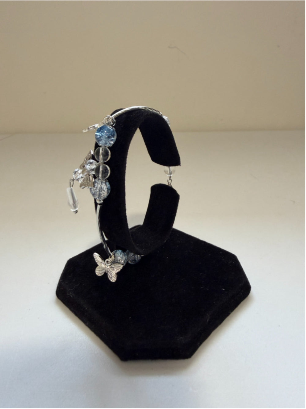 Silver Blue & Blue Butterfly Beaded Charm Bracelet NWT
