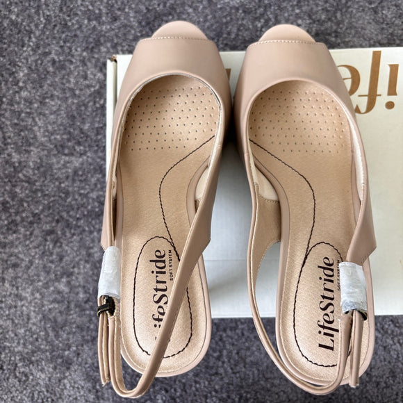 Life Stride Women's 7 Teller Light Beige Neutral Slingback Peep Toe Pumps NIB