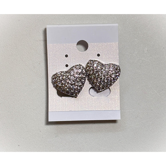 Silver Heart w/ Crystal Rhinestones Pave Clip-On Earrings NWT