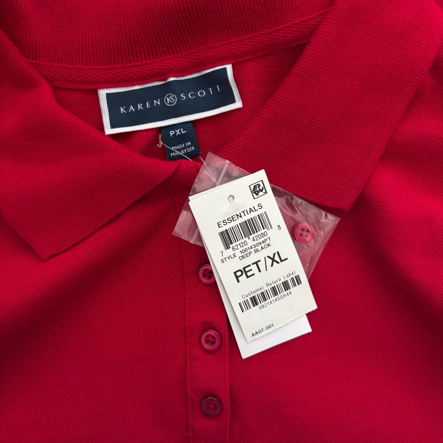 Karen Scott Women's Petite Red Knit 100% Cotton Polo NWT