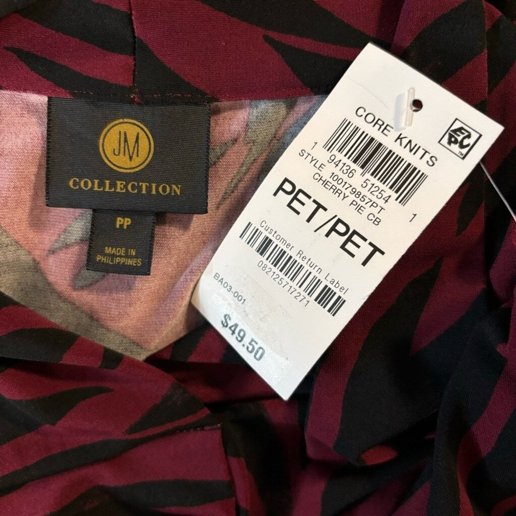 JM Collection Petite Small Red and Black Zarina Zebra-Print V-Neck Top NWT.