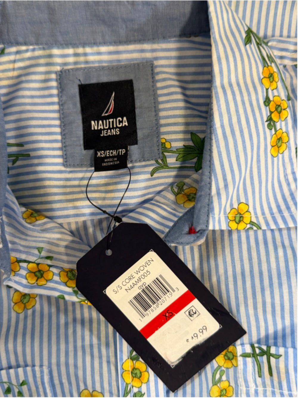 Nautica Women's Extra Small Button Front Short Sleeve Striped Shirt NWT