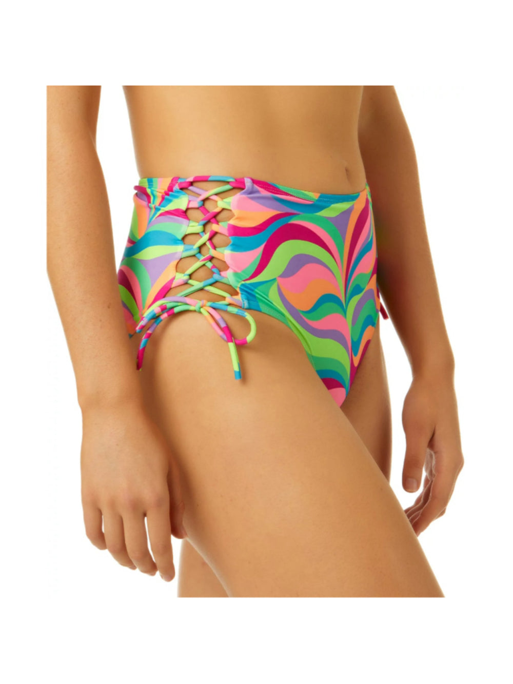 Salt + Cove Size XS Neon Swirl Side-Lace-Up High Waist Bikini Bottom NWT