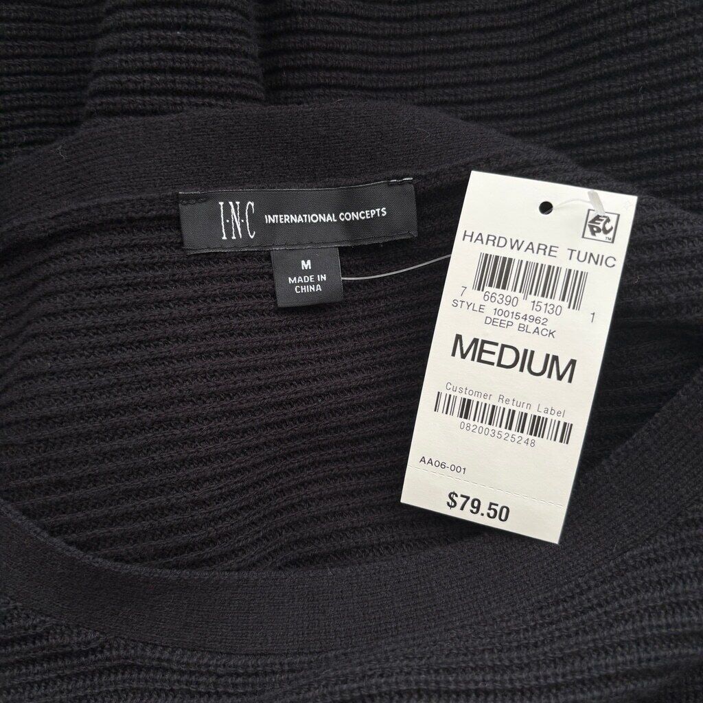 INC International Concepts Women's M Black Button-Trim Boat-Neck Sweater NWT