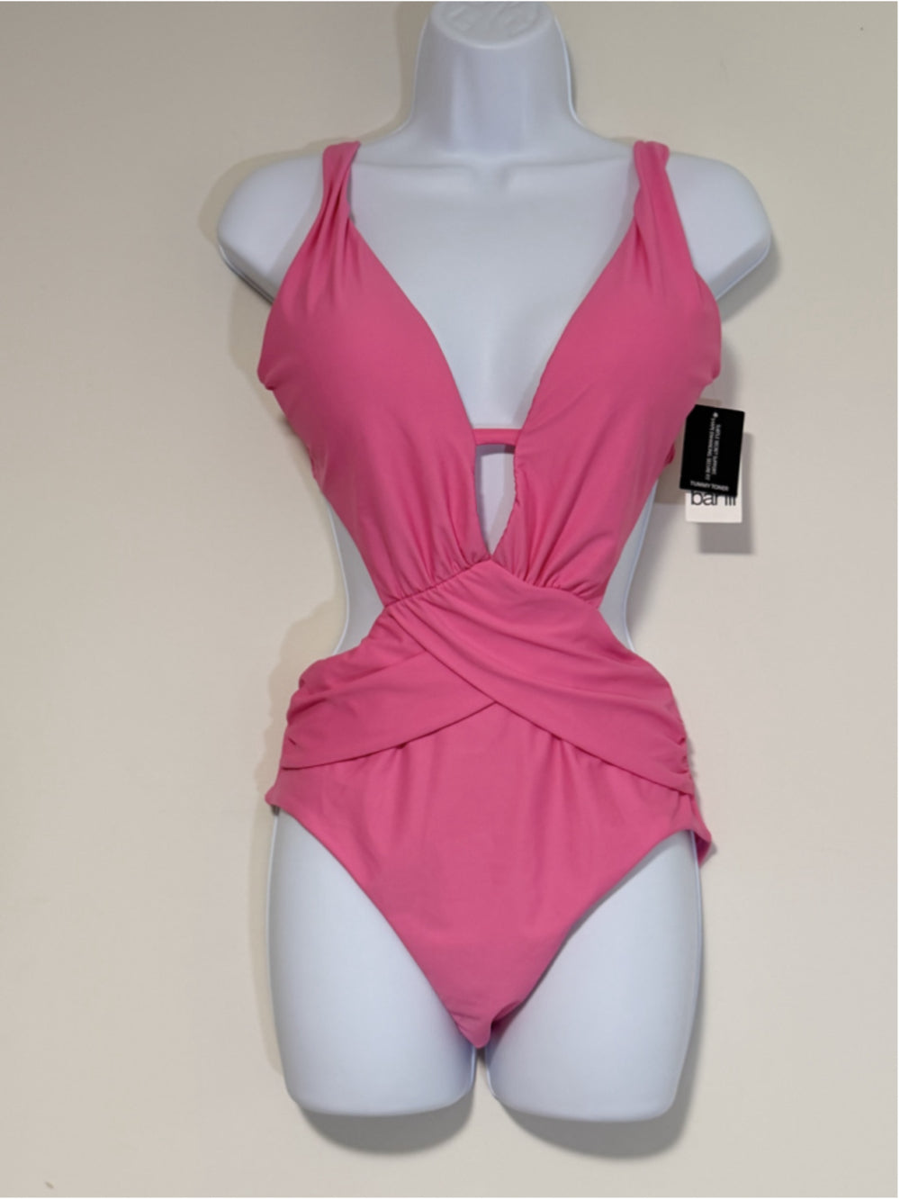 Bar III Women's Size Small Pink Draped Monokini One-Piece Sexy Swimsuit NWT