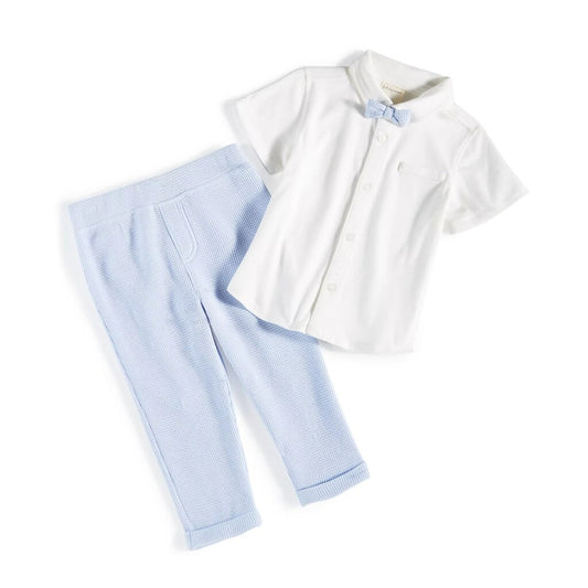 First Impressions 12M Baby Boys Button-Down Bowtie Shirt and Waffle Pants NWT
