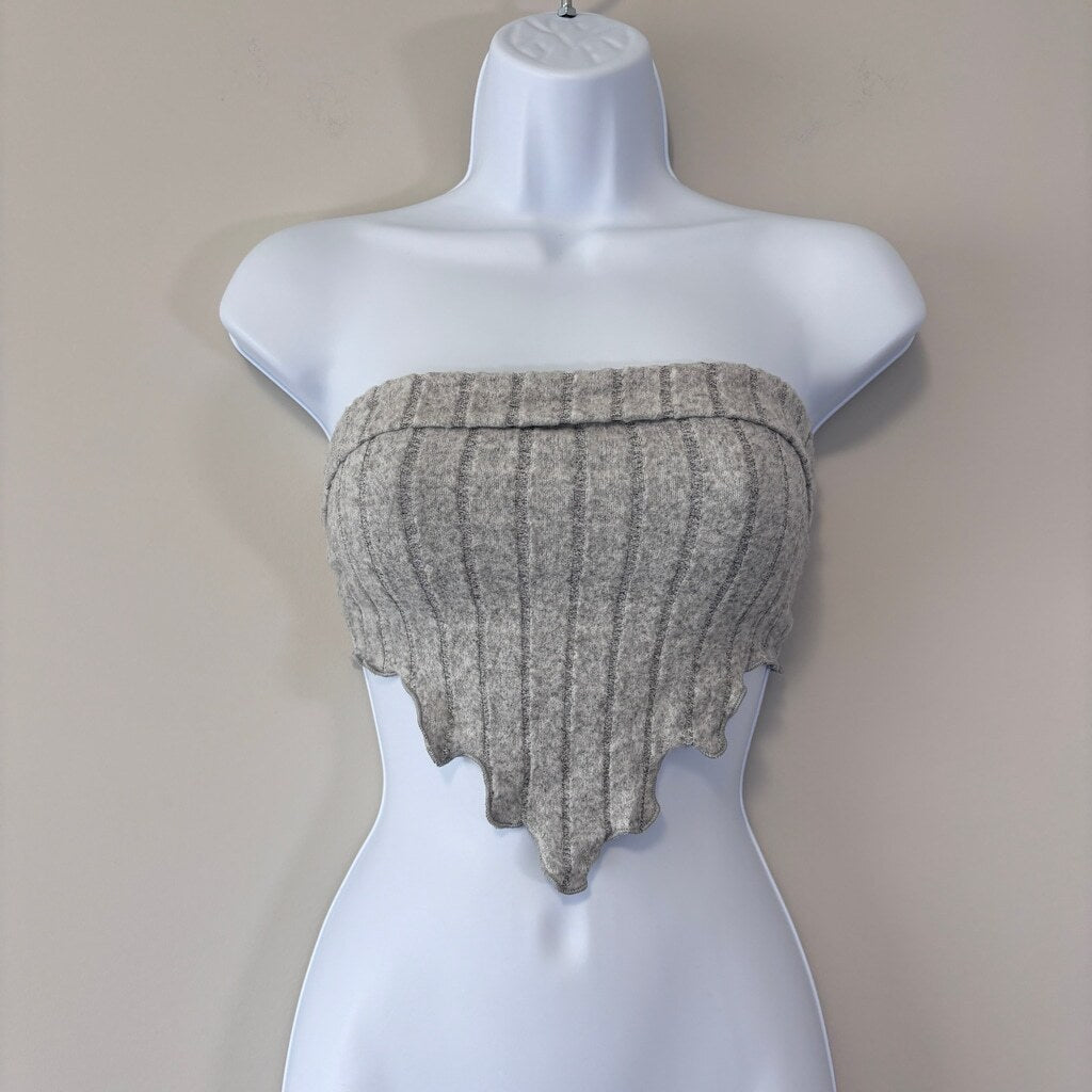 SHEIN Women's Size XXS Petite Gray Rib-Knit Pointed Hem Tube Top NIB