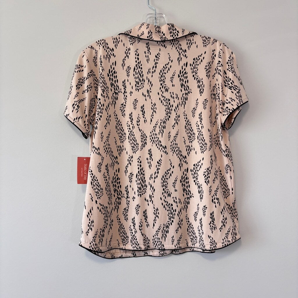 State of Day Women's Beige & Black 2-Pc. Short-Sleeve & Shorts Pajama Set NWT