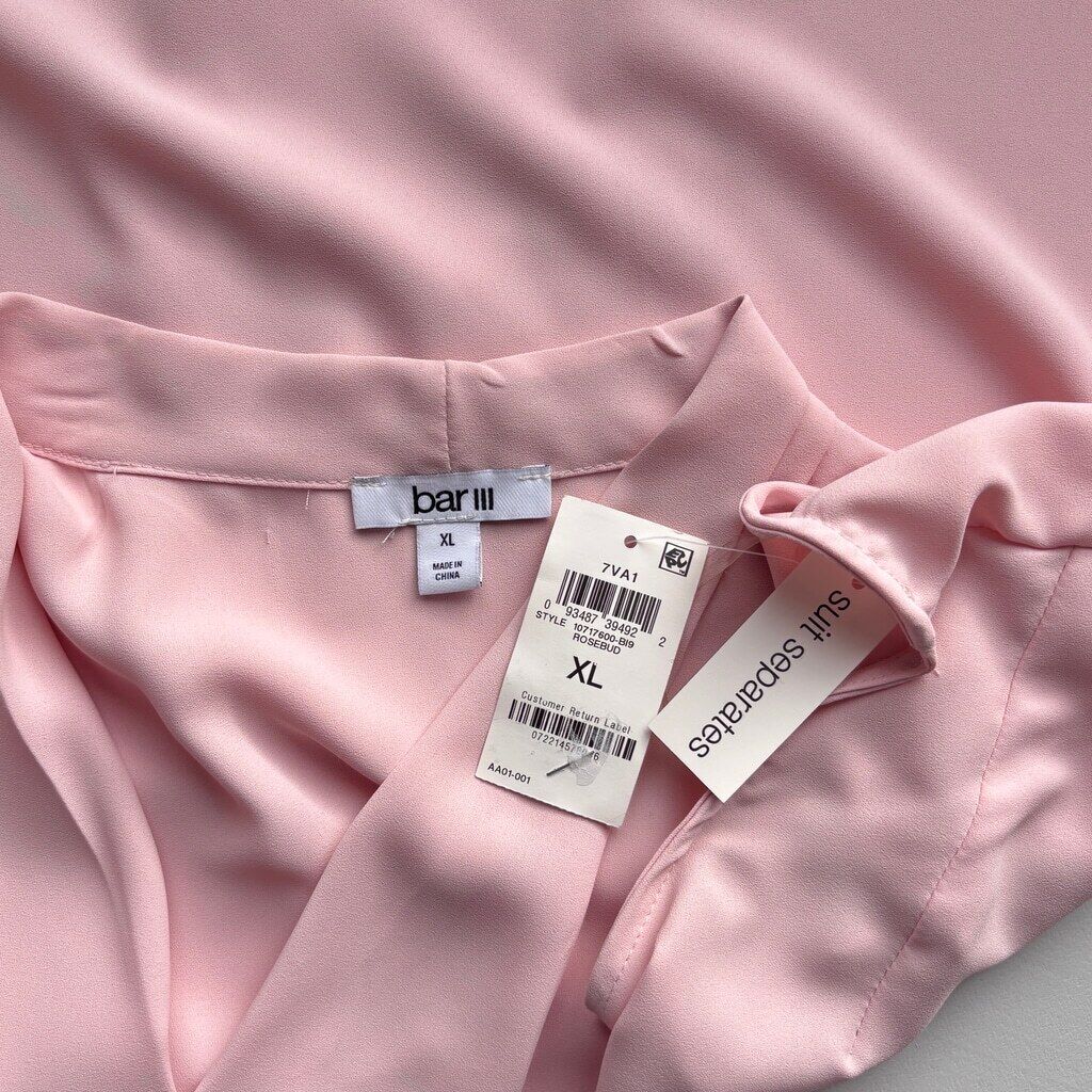 Bar III Women's XL Light Pink Sleeveless Pleated V-Neck Top NWT