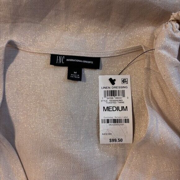 I.N.C. International Concepts Women's Sparkly Linen Twist-Front Dress NWT