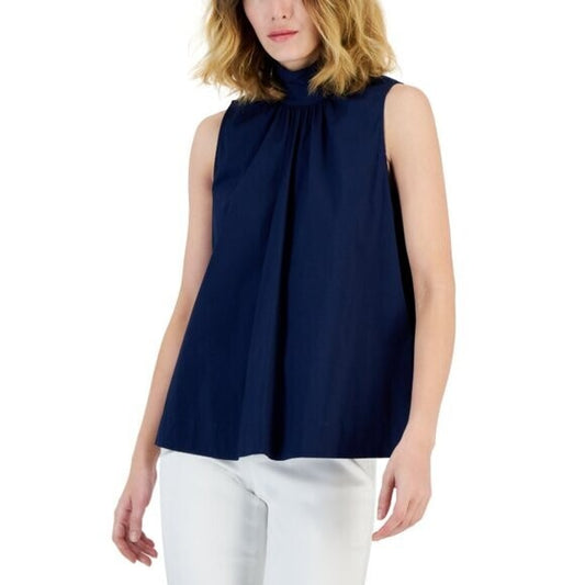 I.N.C. International Concepts Women's Navy Blue Sleeveless Mock-Neck Blouse NWT