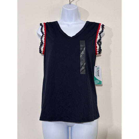 Nautica Jeans Women's Extra Small Navy Blue Crochet-Trim Tank Top NWT