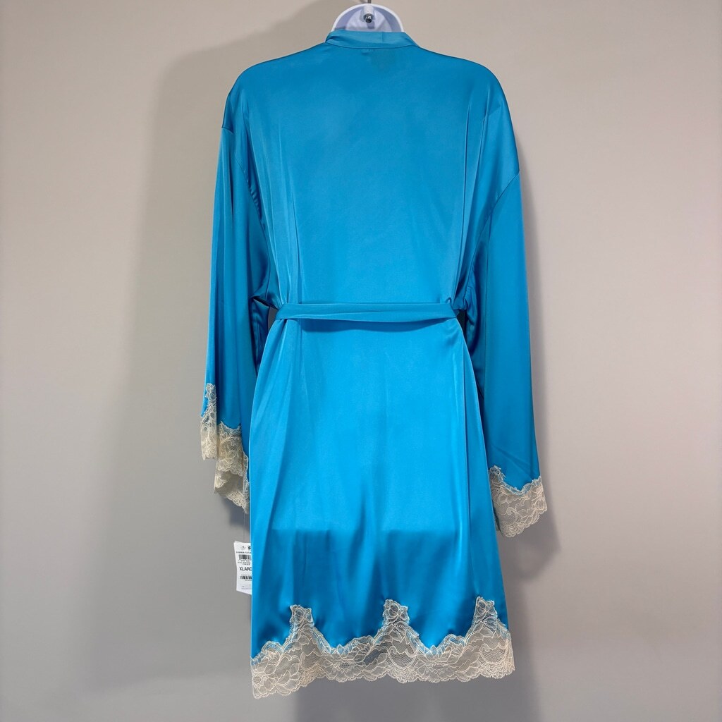 INC International Concepts Women's Blue w/ Lace-Trim Stretch Satin Robe NWT