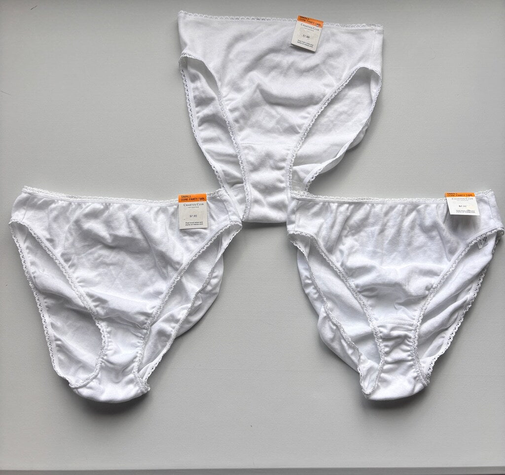 Charter Club Women's Small 3 Pack 100% Cotton White Brief Underwear NWT L1